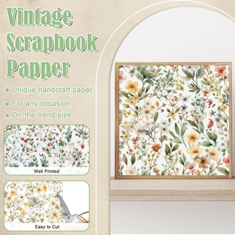 EggSun 48 Sheets Floral Vintage Scrapbook Paper , Watercolor Vintage Floral Pattern Decorative Scrapbook Paper for Journals DIY Cards and Photo Albums,Aesthetic Craft Supplies for Kids and Adults - Image 4